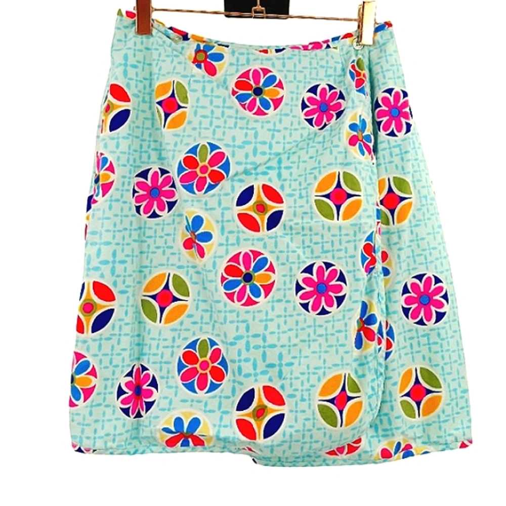 VINTAGE Madison Studio Brightly Colored Flower Power Geo Print Wrap Mini Skirt 4